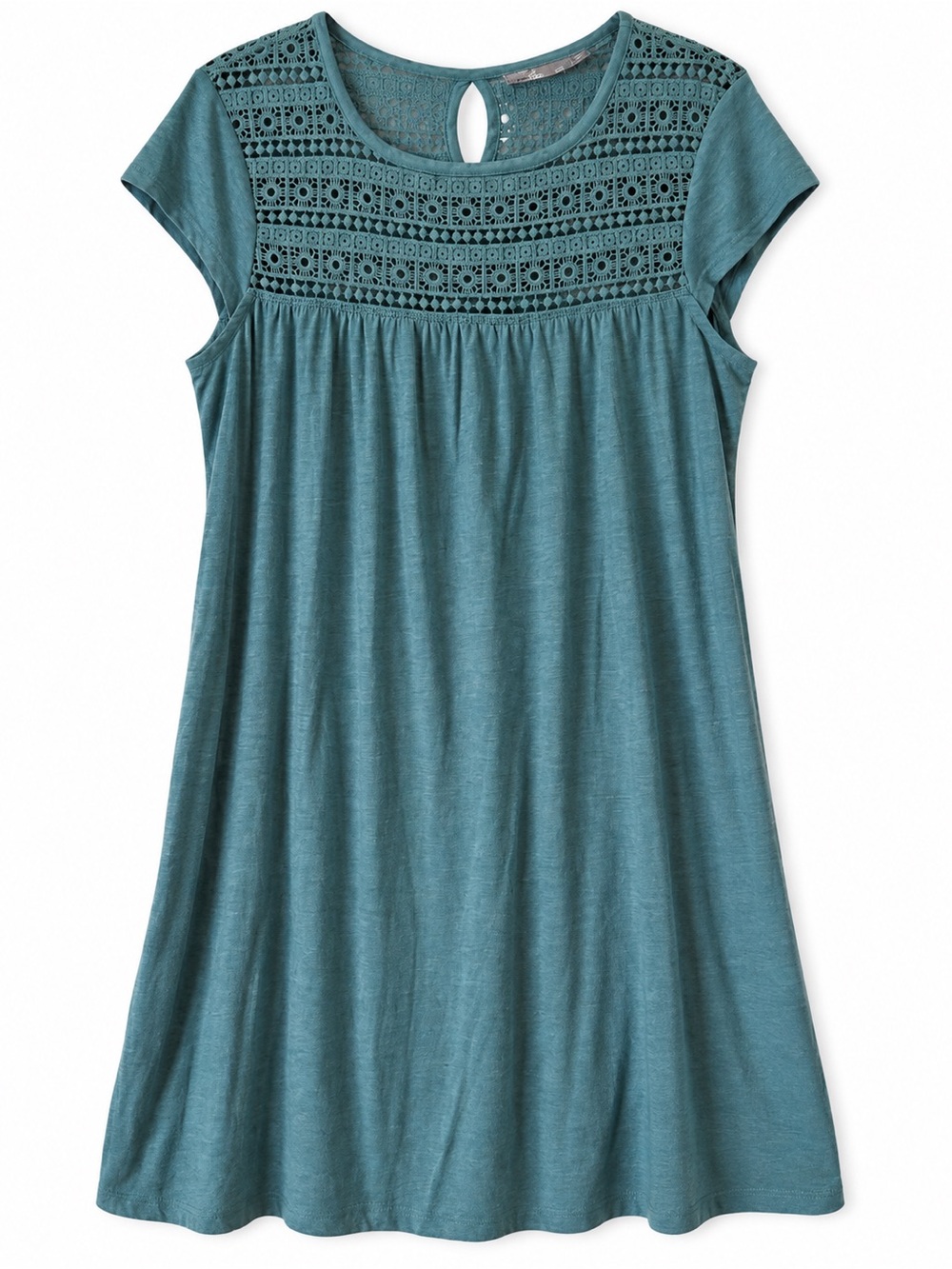 prAna Day Dream Dress XL Teal Crochet Lace Organic Cotton A Line Casual